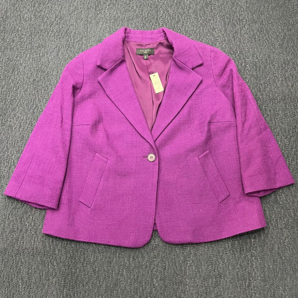 NWT‎ Talbots Woman Magenta Textured Single Button Blazer Jacket 3/4Sleeves 12W